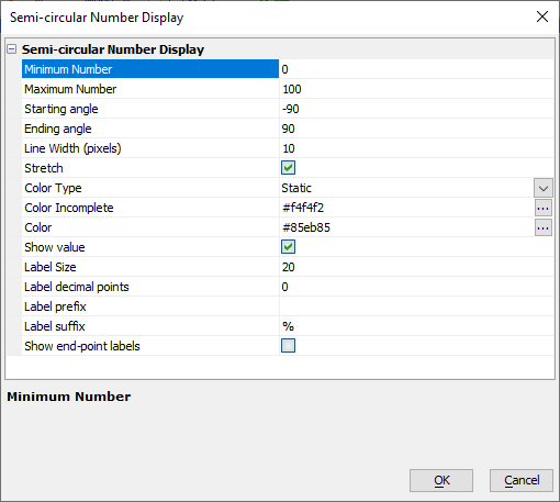 Semi-circular Number Display properties dialog